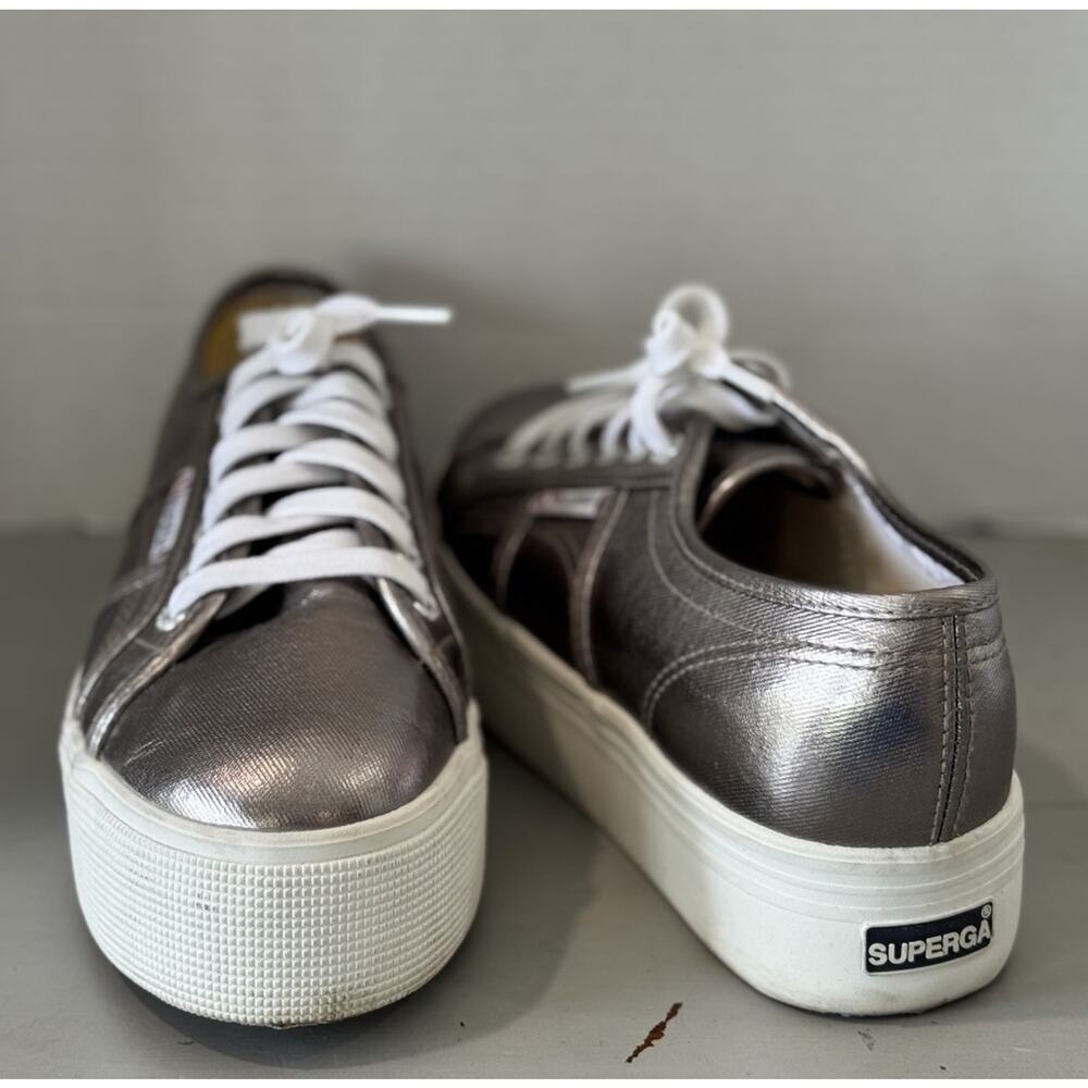 Superga Shoes Womens Size 8.5 Silver Platform Low Top Casual Sneakers EU 39.5